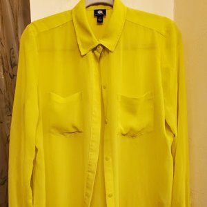 Sheer Chartreuse Rock & Republic Button Down Blouse Shirt Size 10